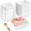 ZORRITA 50 Pack Small Paper Charcuterie Boxes with Clear Lids, 44 Inch Mini Cake Slice Boxes To Go Bakery Containers for Individual Desserts, Cookies, Strawberries, Treats (White)