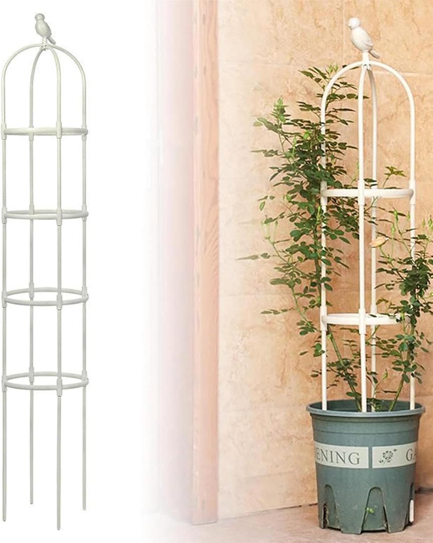 6ft Garden Obelisk Trellis for Climbing Plants-Rustproof Metal Pipe with Heavy Duty Plastic Coated, Garden Outdoor Indoor Potted Plant Support for Clematis Vine Jasmine Support White, 1 Pack