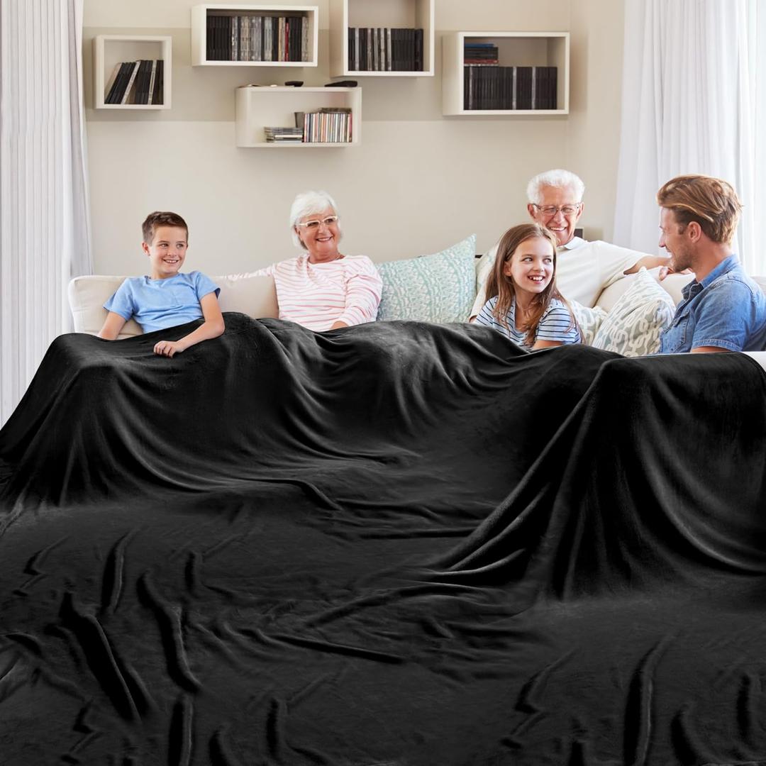 Big Oversized Soft Blanket, Giant Fleece Companion 120x120, California King Warm Blanket for Whole Family, Bed, Sofa, Couch, Travel, Camping 120x120 Black