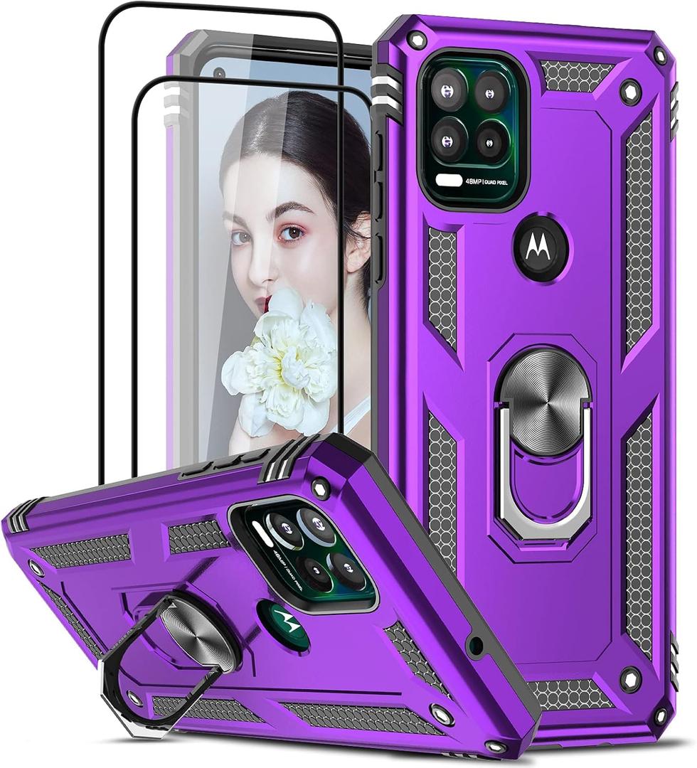 LeYi for Moto G Stylus 5G Case, Motorola G Stylus 5G Case with [2 Pack] Tempered Glass Screen Protector, Military Grade Protective Phone Case Cover with Kickstand Ring for Motorola G Stylus 5G, Purple