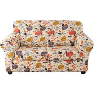 Lamberia Printed Sofa Cover for 2 Cushion Couch High Stretch Sofa Slipcovers 3 Piece Loveseat Slipcover with Two Separate Cushion Covers Elastic Bottom Floral Pattern (Vine Flower, Loveseat)