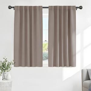 PONY DANCE Blackout Curtains Thermal Insulated Window Treatment Panels Room Darkening Blackout Drapes for Living Room Back Tab/Rod Pocket Bedroom Draperies, 42x54 Inch, Light Taupe, 2 Panels