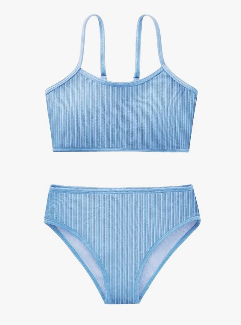 Girl's 2 Piece Swimsuit Solid Spaghetti Strap Bikini Sets Beach Bathing Suit Swimwear for Teen Kids, Size 11-12Y