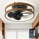 13 Inch Small Ceiling Fan with Light and Remote, Low Profile Flush Mount Fandelier, Dimmable 3CCT Quiet LED Ceiling Fans for Bedroom, Wooden Black