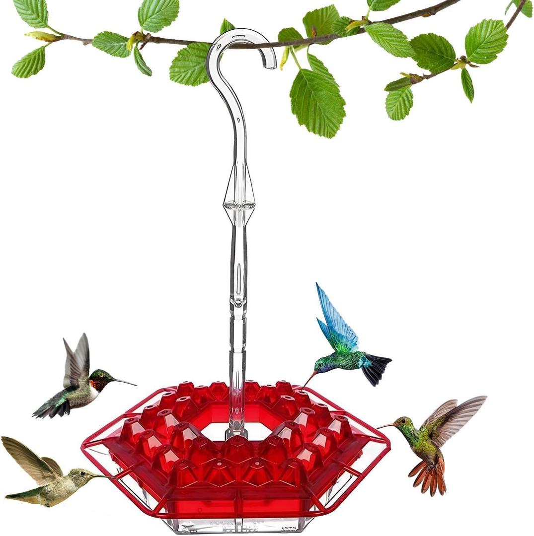 Hummingbird Feeders for Outdoors Hanging, 10 oz Wild Bird Feeder with 30 Feeding Ports, Hummingbird Feeder and Built-in Ant Moat, Easy to Clean and Refill (Red)