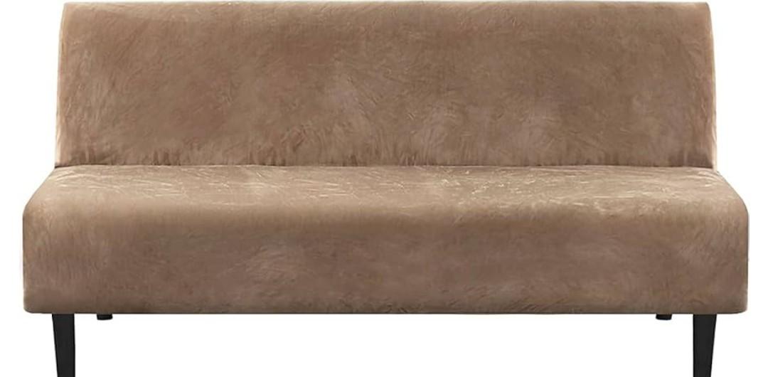 H.VERSAILTEX Real Velvet Futon Cover Armless Sofa Covers Sofa Bed Covers Stretch Futon Couch Cover Sofa Slipcover Furniture Protector Thick Soft Velvet Fabric Form Fitted Stay in Place, Camel