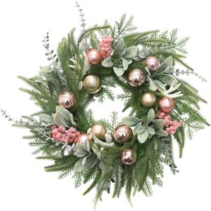 Christmas Wreath Xmas Decor with Balls Wall Hanging Ornament Artificial Wreath for Indoor Outdoor, Wall, Holiday, Window Shop