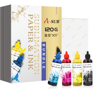 A-SUB Sublimation Starter Kit with 8.5X11 Inch Sublimation Paper and 480ML CMYK Sublimation Ink Bundle Kit for Heat Transfer on Tumblers, T-shirt, Mugs, etc