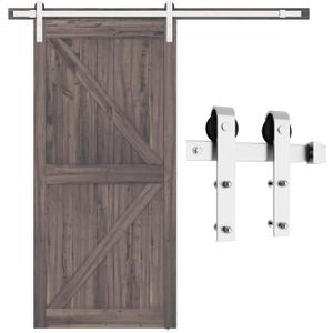 SMARTSTANDARD 6.6 Feet Brushed Nickel Barn Door Hardware Kit-Heavy Duty Sliding Track-Smoothly and Quietly-Easy to Install-Fit 36"-40" Wide Door Panel (J Shape Hanger)