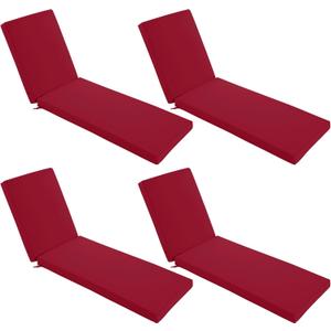 Chaise Lounge Cushions Outdoor Set of 4 - Waterproof and Fade Resistant Sun Lounger Replacement Cushions - Patio Lounger Pads with Removable Cover for Pool, Deck, Lawn, 72 x 21 x 3 Inch, Red
