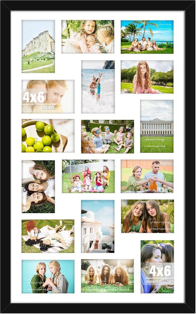 DUENPY 18x30 Picture Frame 4x6 Collage Picture Frame Displays Eighteen 4x6 inch Photos Collage Wall Decor Wall Hanging Black, 18x304x6 opening