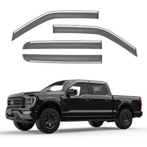 Window Rain Guards for 2015-2025 Ford F150 Supercrew Cab,Tape-On Rain Guards for Car Windows,Vent Deflector Visor,with Chrome Trim Window Visor,F150 Truck Accessories-4 Pcs