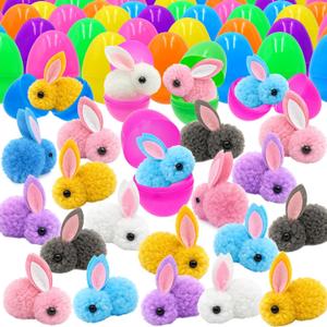24 Pack Easter Egg Filled Plush Bunny Toys, Colorful Bunny Plush Easter EggFillers Bulks for Kids Toddlers Teens Boys Girls Easter Basket Stuffers Hunt Easter Party Favor