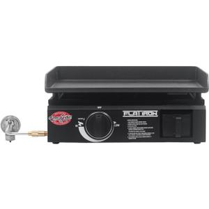 Char-Griller Flat Iron 1-Burner Portable Propane Gas Flat-Top Griddle with Steel Griddle Top, Includes Electronic Ignition, 265 Cooking Square Inches in Black, Model E8217