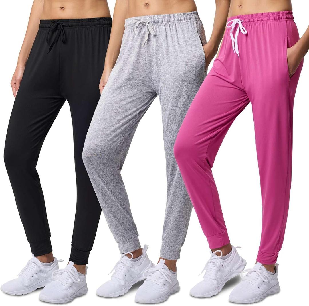 Real Essentials 3 Pack: Womens Dry-Fit Active Athletic Joggers Yoga Lounge Pants - Drawstring XL