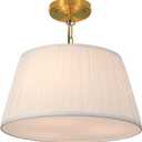 Electro bp; 15Dia White Pleated Fabric Drum Shade Ceiling Light Fixture Farmhouse Brocade Linen Cone Shape Close to Semi-Flush Mount,Polished Gold,3 Sockets,E26,180W,Large;