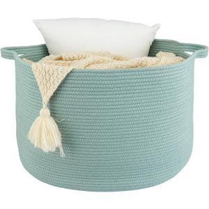 XUANGUO Extra Large Cotton Rope Basket 22"x14" Woven Storage Basket for Blankets, Toys, Laundry, and Nursery Round Baskets for Living Room, Kids, and Pets Light Green