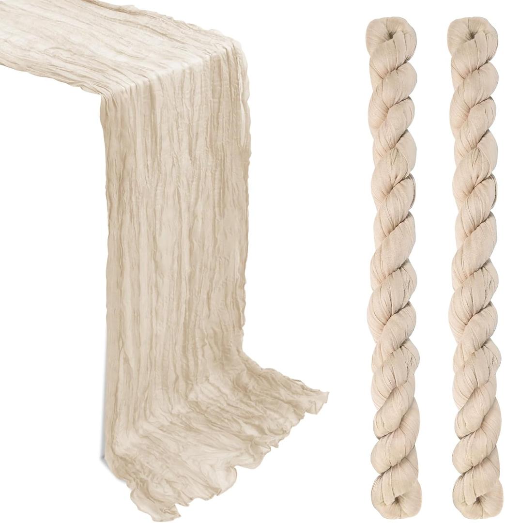 MAONAME 2 Pack Beige Cheesecloth Table Runner, 10FT Boho Gauze Cheese Cloth Table Runner, Rustic Sheer Table Runners for Wedding, Baby Shower, Party Table Decor, Beige  MAONAME 2 Pack Beige Cheesecloth Table Runner, 10FT Boho Gauze Cheese Cloth Table Runner, Rustic Sheer Table Runners for Wedding, Baby Shower, Party Table Decor, Beige