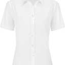 J.VER Womens Button Down Shirts Stretch Wrinkle Free Formal Short Sleeve Dress Shirt Summer Work Blouses Business Casual Tops (Large, White)