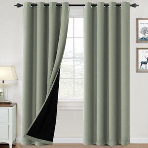 H.VERSAILTEX 100% Blackout Curtains for Bedroom Thermal Insulated Blackout Curtains 84 inch Length Heat and Full Light Blocking Curtains for Living Room with Black Liner 2 Panels Set, Light Sage