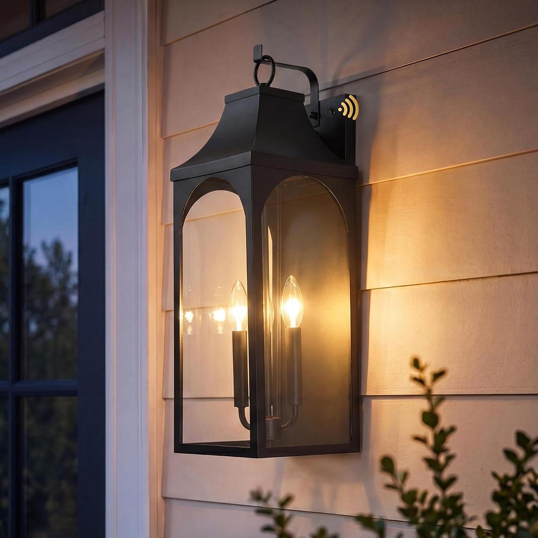 22.44-Inch Dusk to Dawn Outdoor Wall Light, Black Exterior Lantern
