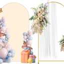 Metal Arch Backdrop Stand and Cover Set, 6.6FT Beige Reusable Spandex Fitted Backdrop Cover and Gold Wedding Arch Frame for Baby Shower, Birthday, Parties Decoration.