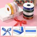 PATIKIL 50 Yards x 1" Organza Chiffon Gold Edge Ribbon, Gold and Blue Candy Satin Striped Sheer Craft Ribbons for Bows Making, Gift Wrapping, Wreath, Birthday Wedding Decoration