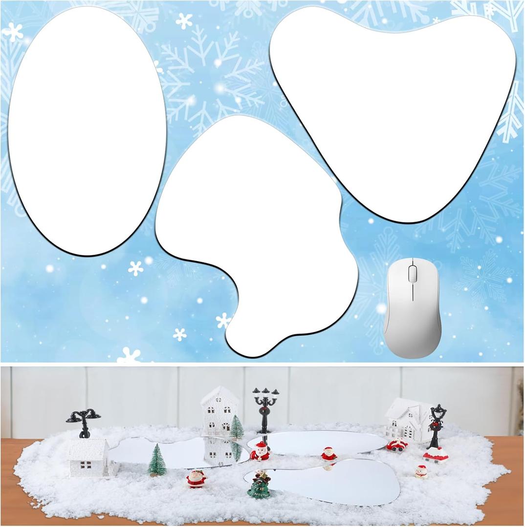 Wesiti 3 Large-Sized 9.8inch Christmas Village Mirror Lake Landscape Decoration Accessories, Desktop Decoration, Holiday Ice Pond Decoration, for Holiday Christmas (Style 2)