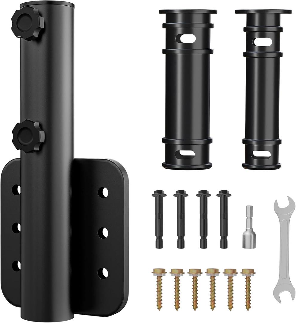 Dock Side Flag Pole Holder, Heavy Duty 9-Gauge Steel Flagpole Bracket with Dual Fixing Knobs, Fits Poles up to 1-15/16", Powder-Coated Mount for Deck, Dock, Fence, Patio Umbrella & Feather Flag Poles