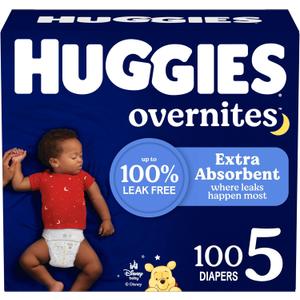 Huggies Size 5 Overnites Baby Diapers: Overnight Diapers, Size 5 (27+ lbs), 100 Ct (2 Packs of 50), Packaging May Vary