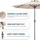 9FT Patio Umbrella with Solar Lights,Outdoor Market Umbrella with Tilt and Crank, LED Lighted Table Umbrella for Garden,Deck,Backyard,Pool,Beach (Beige)
