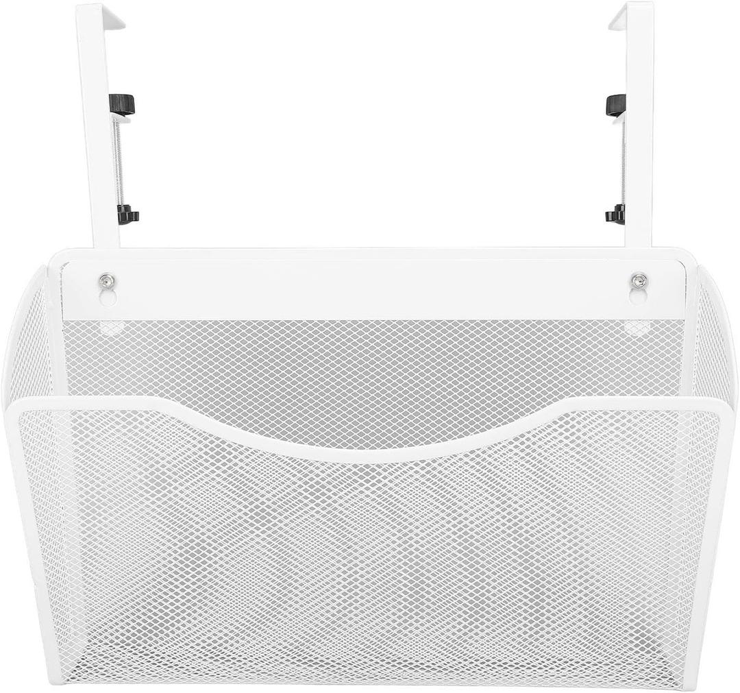 Asixxsix Under Desk Drawer, Desk Side Storage, Hanging Desk Organizer, Clamp On Desk Organizer, Mesh Metal Desk Drawer, Side Desk Organizer for Office and Home (White)