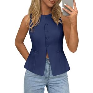PRETTYGARDEN Womens Vests Top Trendy 2026 Spring Sleeveless Blazer Suit Summer Business Casual Work Button Down Waistcoat, M