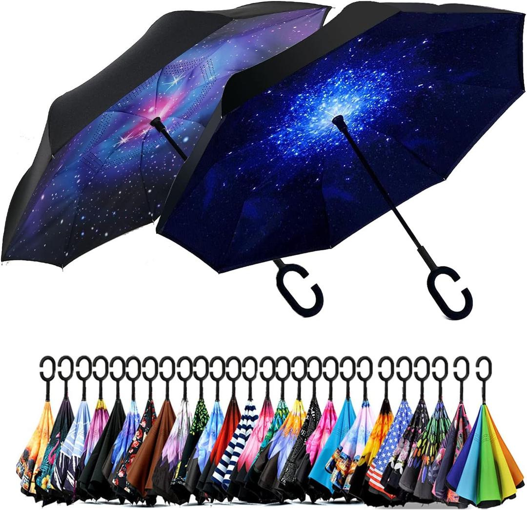 SIEPASA 49/56 Inch Inverted Reverse Upside Down Umbrella, Extra Large Double Canopy Vented Windproof Waterproof Stick Golf Umbrellas with C-shape Handle. (Galaxy & Starry, Pack of 2) SIEPASA 49/56 Inch Inverted Reverse Upside Down Umbrella, Extra Large Double Canopy Vented Windproof Waterproof Stick Golf Umbrellas with C-shape Handle. (Galaxy & Starry, Pack of 2)