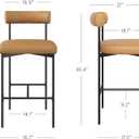Nathan James Dahlia Counter Height Chair, Modern Barstool with Back, Mid-Century Metal Legs and Leather Padded Cushion for Kitchen, Island and Bars, Brown/Black