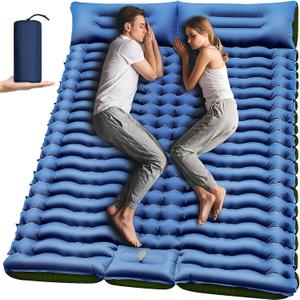 Yuzonc Double Camping Sleeping Pad with Built-in Foot Pump and Pillows – Ultralight Inflatable Sleeping Mat for 2 Person, Compact Air Mattress for Backpacking Hiking Tent Camping, Portable Outdoor