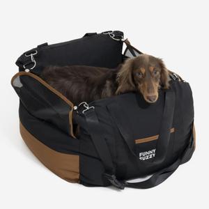 FUNNY FUZZY Waterproof Dog Car Seat for Small & Medium Dogs Up to 35lbs, Detachable & Washable Pet Booster Seat with Leash, Thick Cushion, Storage Pockets & Adjustable Straps (Black)