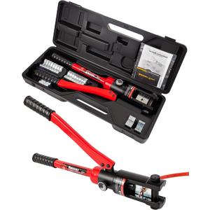 AMZCNC 16 Ton Hydraulic Wire Professional Hydraulic Battery Cable Lug Crimping Tool Set, Crimps 8 AWG to 600 MCM, Cable Crimping Tool with 13 Pairs of Dies