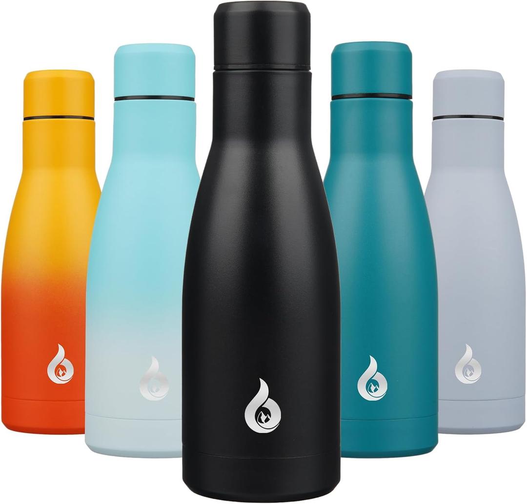 BJPKPK Insulated Water Bottle 12oz Small Stainless Steel Water Bottles Reusable Metal Thermal Keep Cold and Hot,Midnight Black