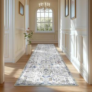 jinchan Runner Rug 3x10 Washable Hallway Rug Vintage Indoor Thin Retro Floor Cover Floral Country Lightweight Non Slip Carpet for Entryway Bathroom Kitchen Bedroom Living Room Stairway Blue jinchan Runner Rug 3x10 Washable Hallway Rug Vintage Indoor Thin Retro Floor Cover Floral Country Lightweight Non Slip Carpet for Entryway Bathroom Kitchen Bedroom Living Room Stairway Blue