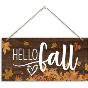Fall Wall Decor Hanging Autumn Leaves Sign Hello Fall Wood Wall Decoration Suitable for Farm Office Bedroom Living Room Home Autumn Decoration for Party New Home Gifts