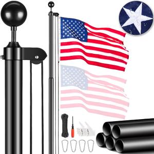 Flagpoles for Outside House In Ground,   25FT 12 Gauge Heavy Duty Aluminum Flag Poles for 3x5ft USA Nylon Flags Outdoor, High Wind Flag Pole for Commercial or Residential, Black