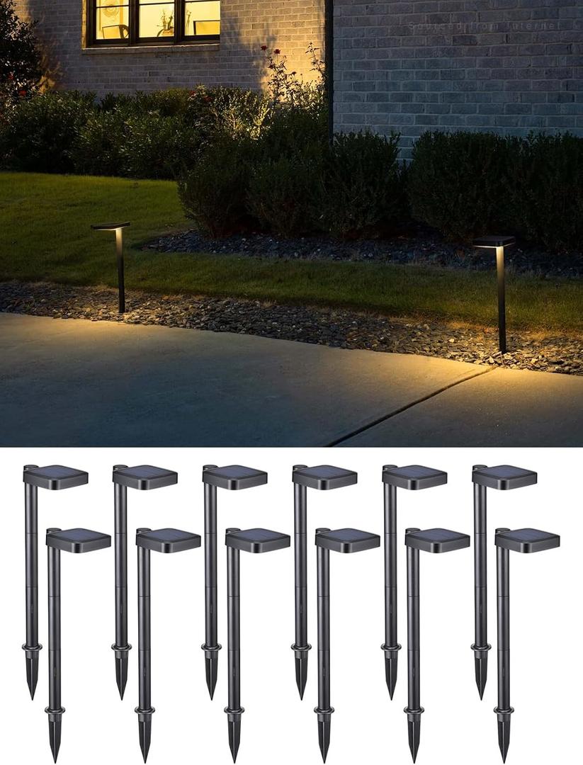 LEONLITE 12-Pack 2CCT Solar Landscape Pathway Lights Outdoor, 50/100% Dimmable, Auto Dusk to Dawn, Solar Powered Lights for Garden, Sidewalk, 2700K Soft White /4000K Cool White, IP65, 120lm, Black