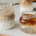  Ribbed Glass Cups Set of 2, 20 oz & 16 oz Glasses Drinking Set, Drinking Glasses Tumbler with Straw for Iced Coffee Juice Drink Milk