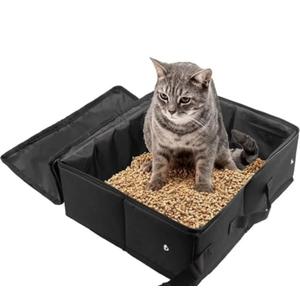 Portable Cat Travel Litter Box with Zipped Lid, Foldable Travel Litter Box, No Leakage, No Smell, Waterproof, Easy to Carry, Easy to Use in Hotels, Car, Black