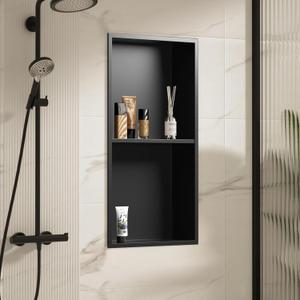304 Stainless Steel Recessed Shower Niche Double Shelves 24" X 12" No Tile Needed, Waterproof Rustproof Bathroom Wall Niche, for Shower Wall & Bathroom Storage and Space Saving, 24*12 Double Layer