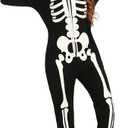Veseacky Matching Pajamas Sets Skeleton Glow in Dark Jumpsuit Halloween Hooded One-Piece Zipper PJS Family Jammies (X-Large, Style A_black-women)