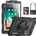 SEYMAC Case for iPad 6th/5th Generation 9.7 Inch, Full-Body Shockproof Heavy Duty Protective Case with Screen Protector, Rotating Stand/Hand/Shoulder Strap for iPad Air 2/ Pro 9.7, Black