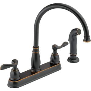 Delta Windemere Oil Rubbed Bronze Kitchen Faucet with Side Sprayer, Traditional 4 Hole Kitchen Sink Faucet, Two-Handle, Oil Rubbed Bronze 21996LF-OB