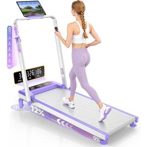 Walking Pad Treadmill with 12% Incline/Adjustable Height, Upgraded 3.5HP Walking Pad with Handle Bar, 4 in 1 Foldable Under Desk Treadmill, Electric Portable Treadmills for Home 350LBS, LED Display